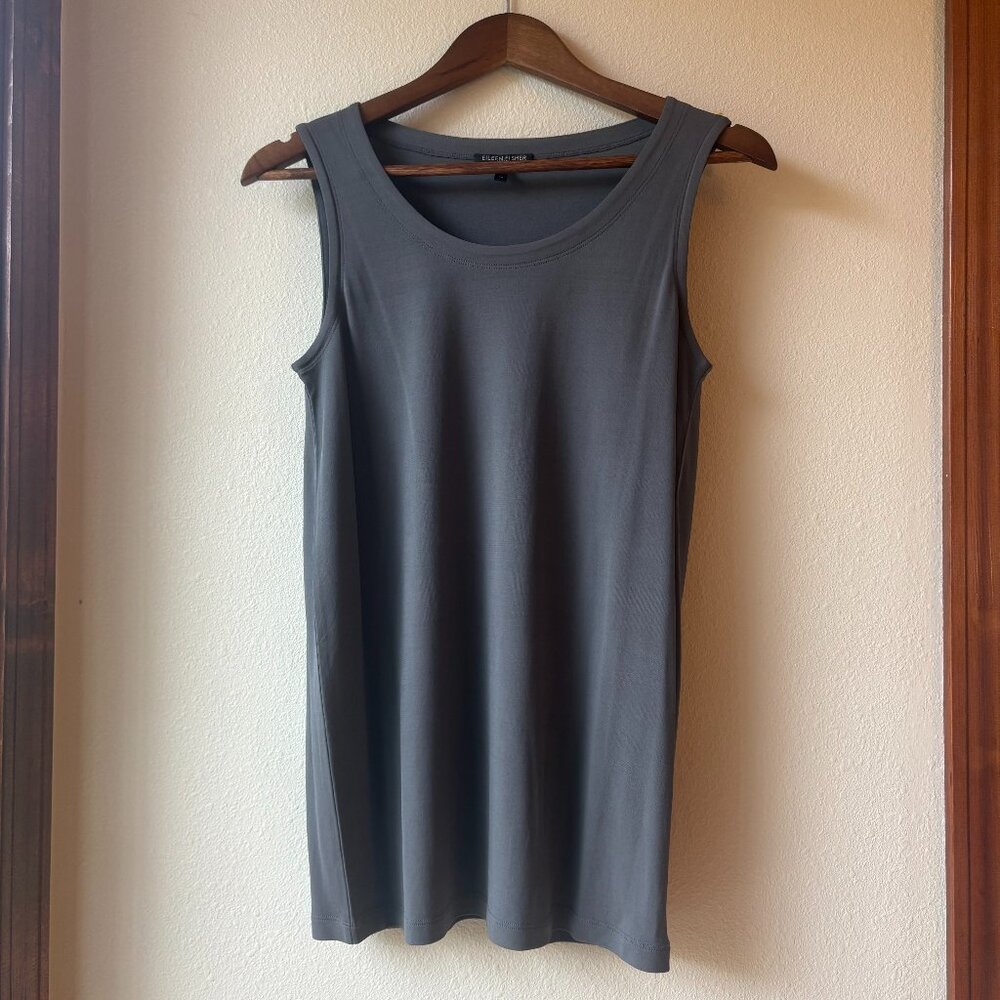 Eileen Fisher Petite 100% Silk Dark Gray Tank Top Extra Long Size PP / 2P - 4P